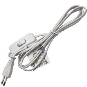 Сетевой шнур с выключателем 2х0.50мм², 2м, Белый, Feron