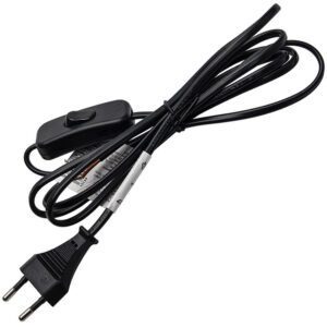 Сетевой шнур с выключателем 2х0.50мм², 2м, Черный, Feron