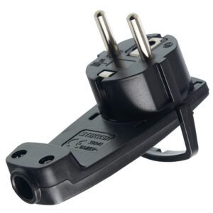 Вилка угловая плоская с кольцом с з/к, 16А, PPG16-45-202, Черный, STEKKER