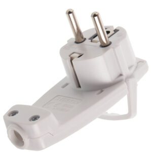 Вилка угловая плоская с кольцом с з/к, 16А, PPG16-45-202, Белый, STEKKER