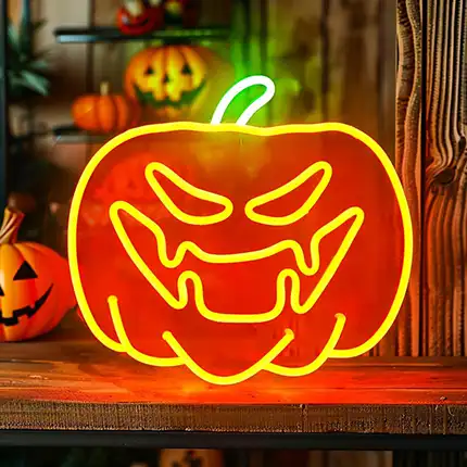 Неоновая вывеска тыква