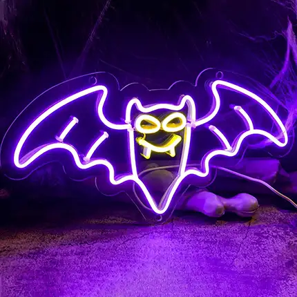Неоновая вывеска летучая мышь