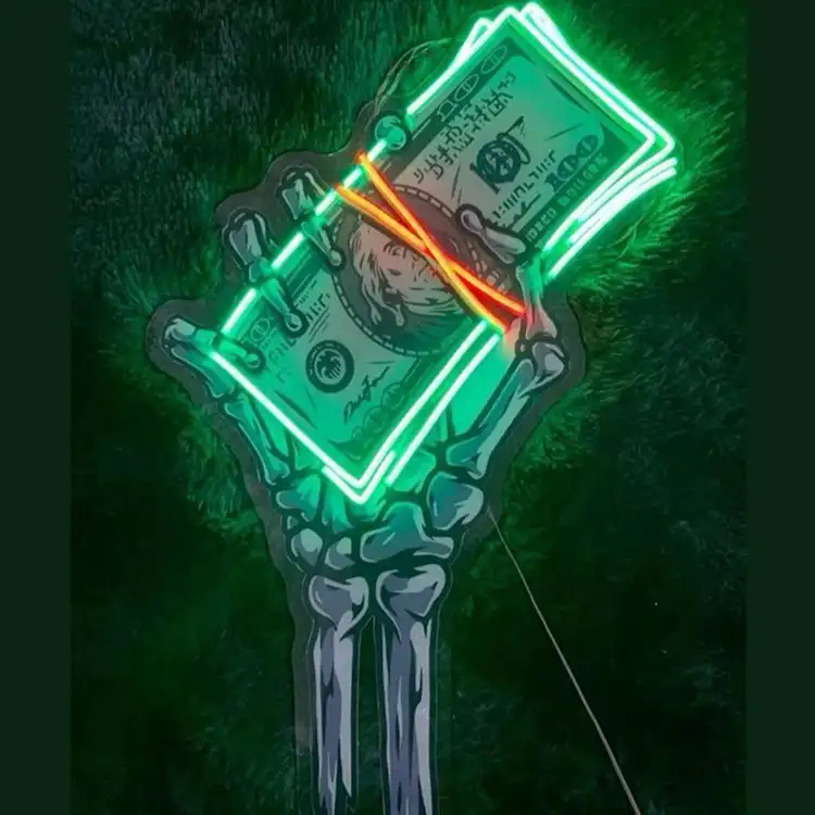 Неоновая вывеска деньги