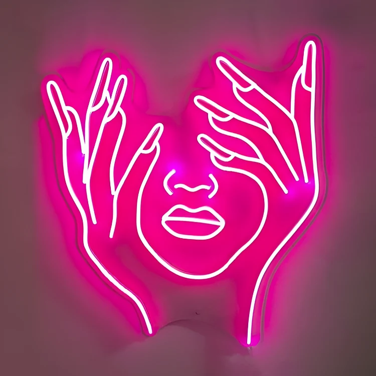 Неоновая вывеска для салона красоты девушка